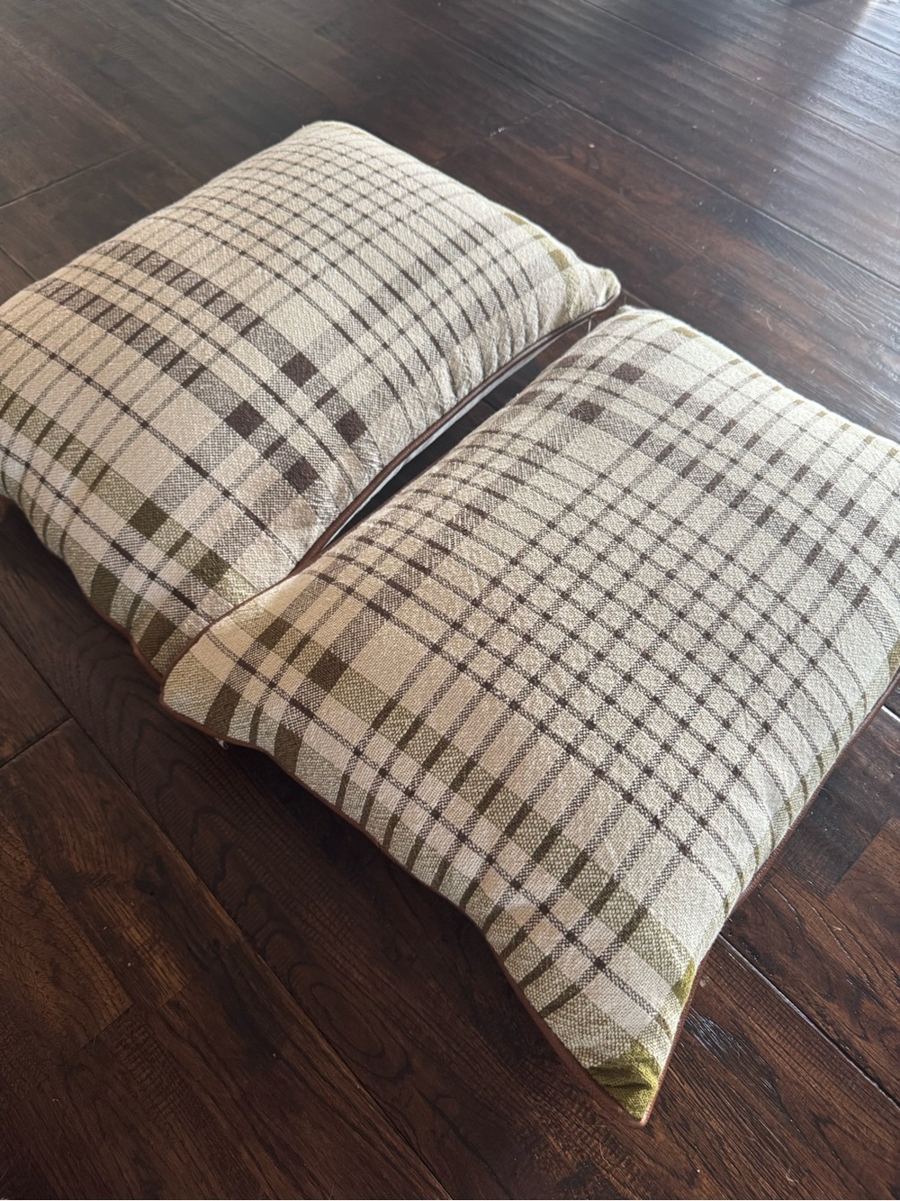 Hearth & Hand Plaid Throw Pillow Pair in Brown Beige and Olive Green